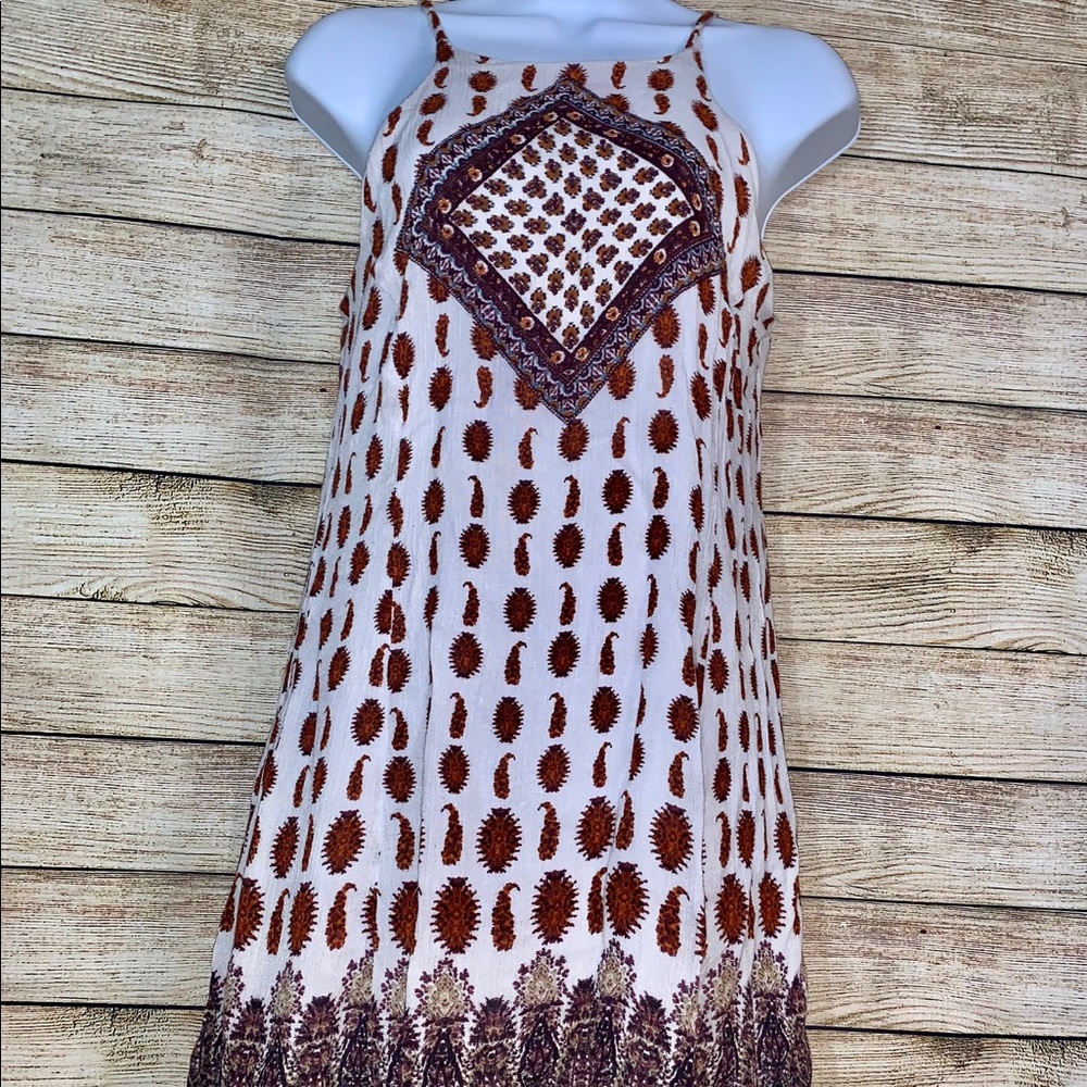BOHO Paisley Print White Spaghetti Strap Dress SM